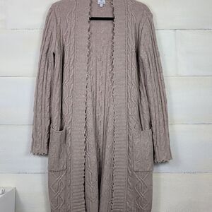 Wool + Cashmere Chic Cable Knit Open Cardigan. Size XS
